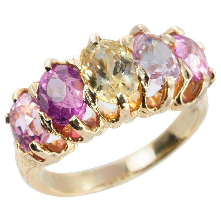 F. Walter Lawrence Sapphire Five-Stone Gold Ring