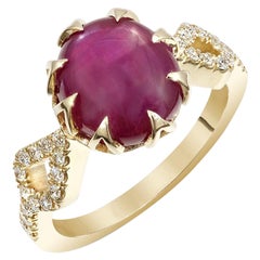 GIA Certified 5.45 Carats Burma Star Ruby Diamonds set in 14K Yellow Gold Ring