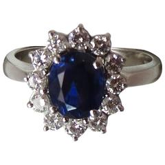 Tiffany Ladies Oval Blue Sapphire Diamond Platinum Ring 2