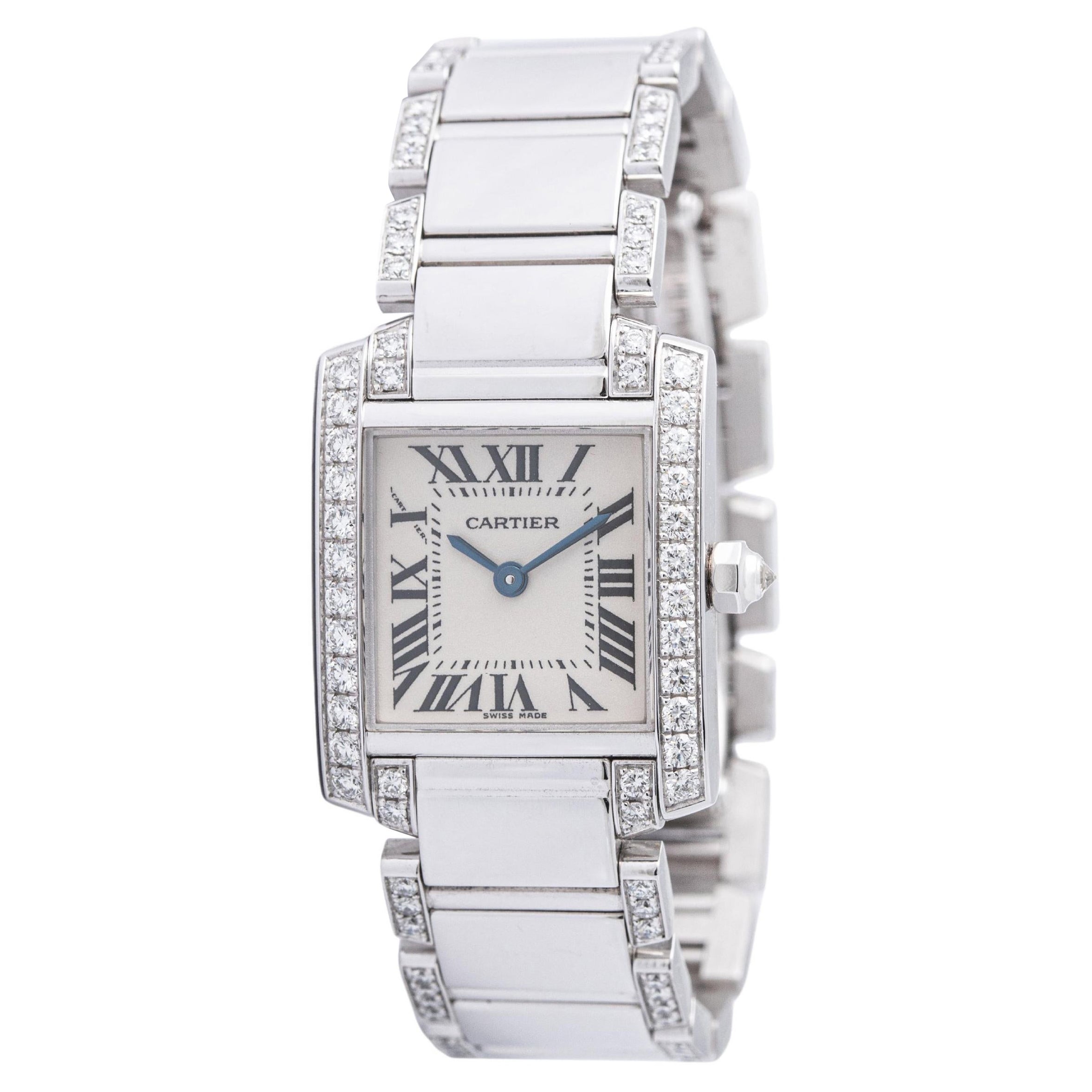 Cartier 'Tank Francaise' White Gold 18K Diamond Ladies Watch For Sale