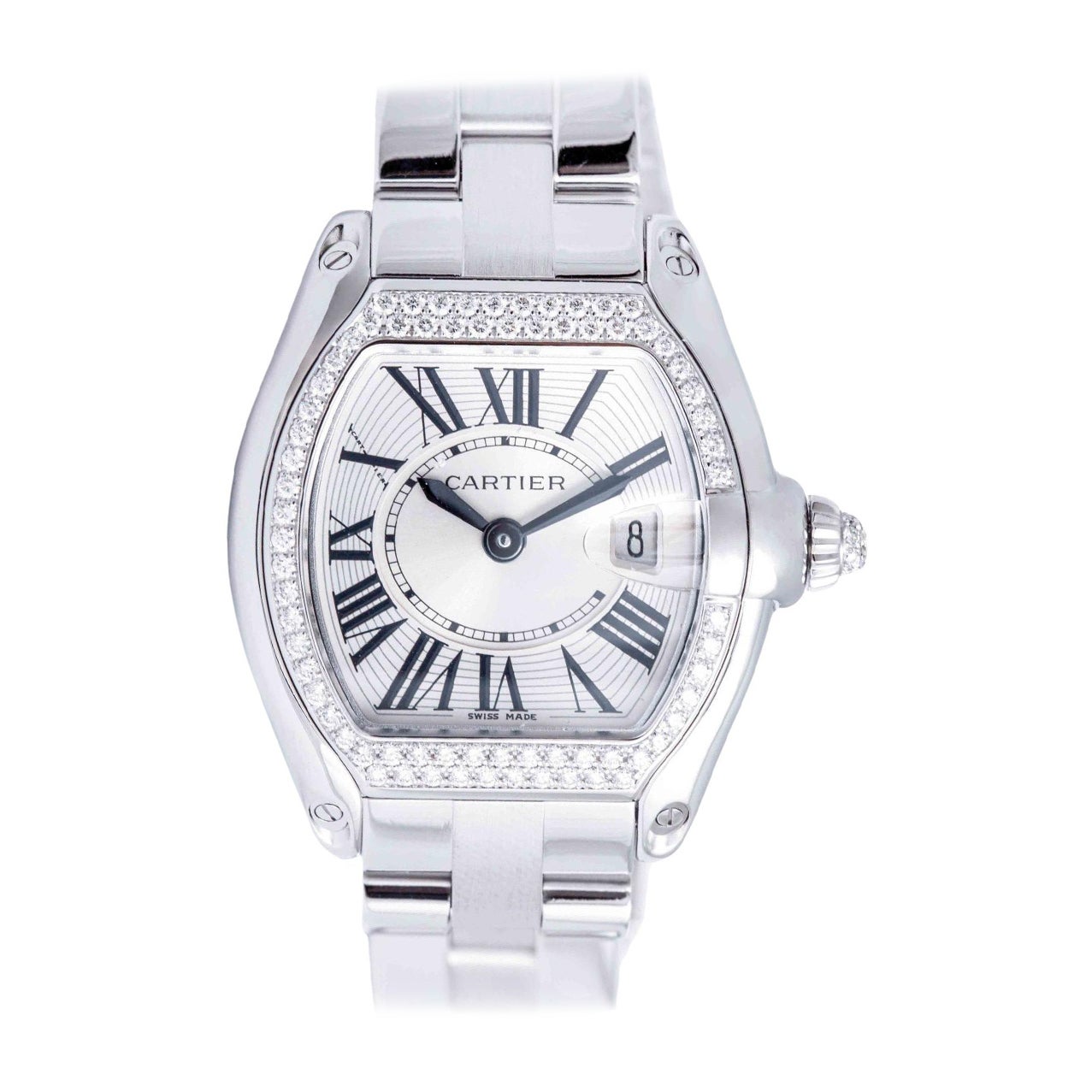 Cartier Roadster Diamond White Gold 18K Wristwatch For Sale
