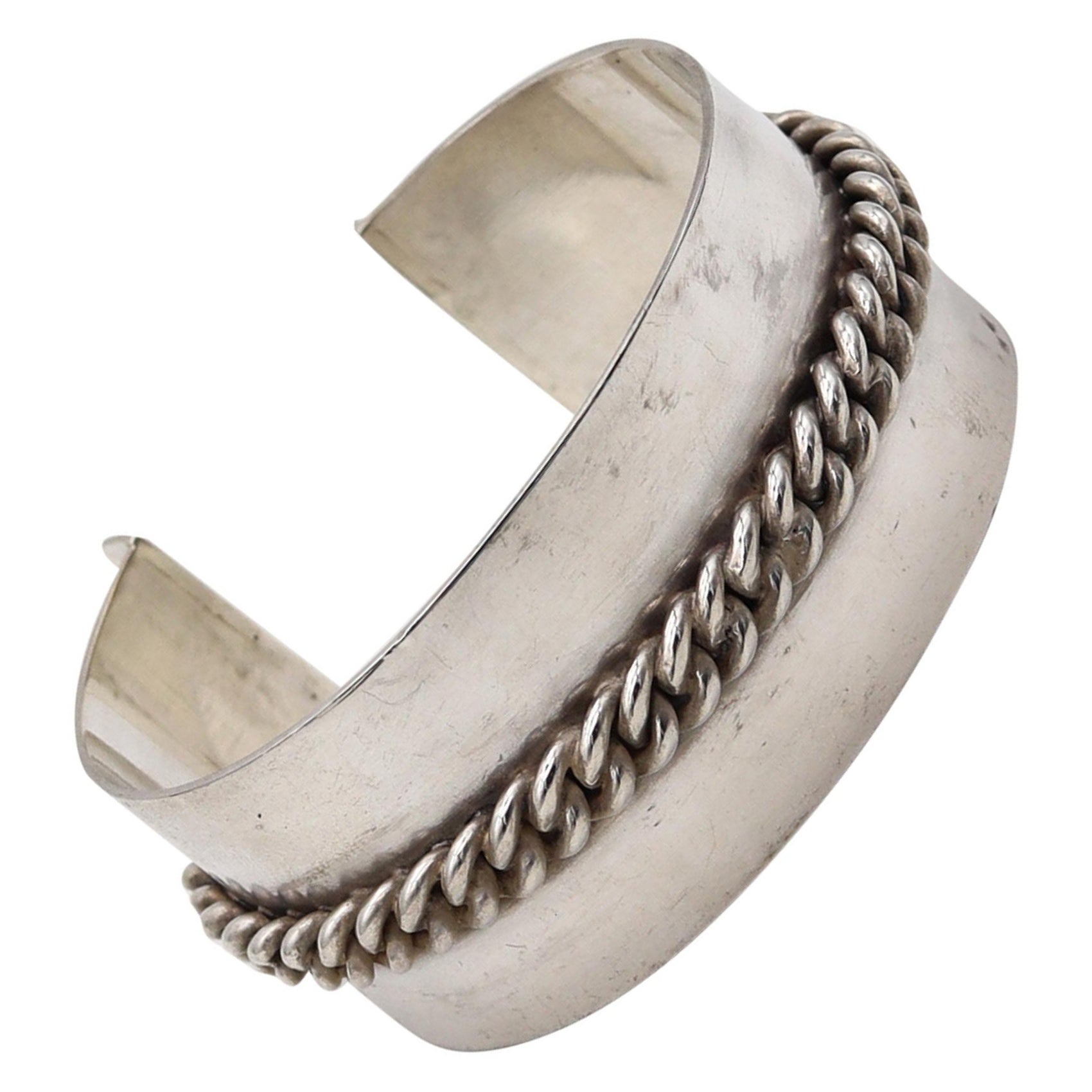 Jean Després 1960 Paris Artistic Cuff Bracelet In .800 Silver With Chained Links For Sale