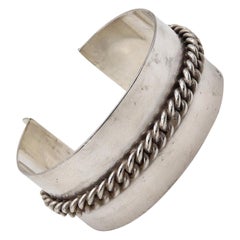 Retro Jean Després 1960 Paris Artistic Cuff Bracelet In .800 Silver With Chained Links