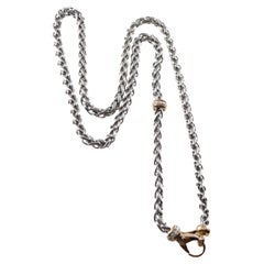 Chaîne de collier, bracelet ou montre de poche tissée à maillons en or platine, or et diamants