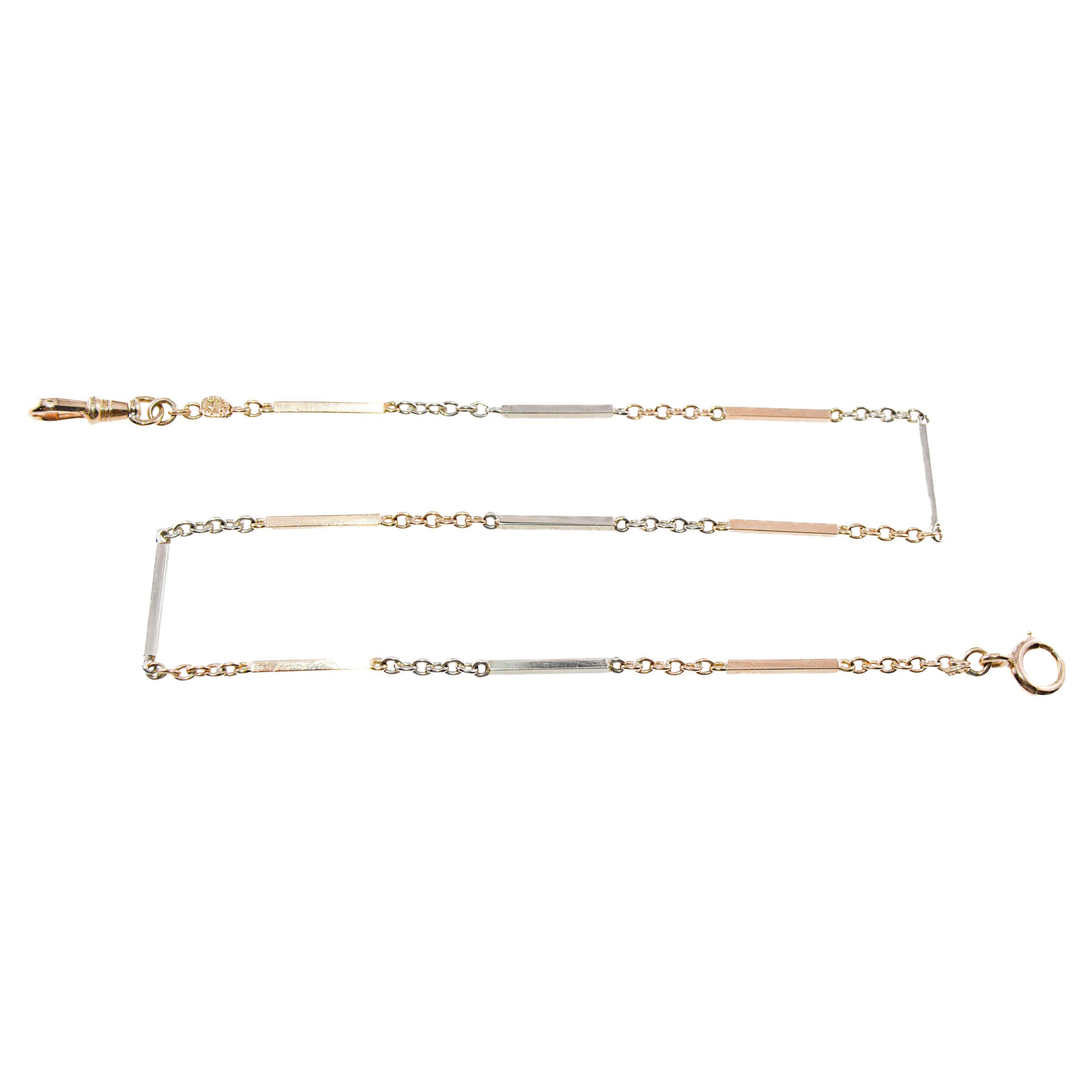 Two Tone 14Kt White & Yellow Gold Necklace, Bracelet or Pocket Watch Chain 1930s For Sale