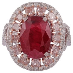 5.91 Cts Mozambique Ruby and Pink Diamond Classic Ring Set in 18k White Gold