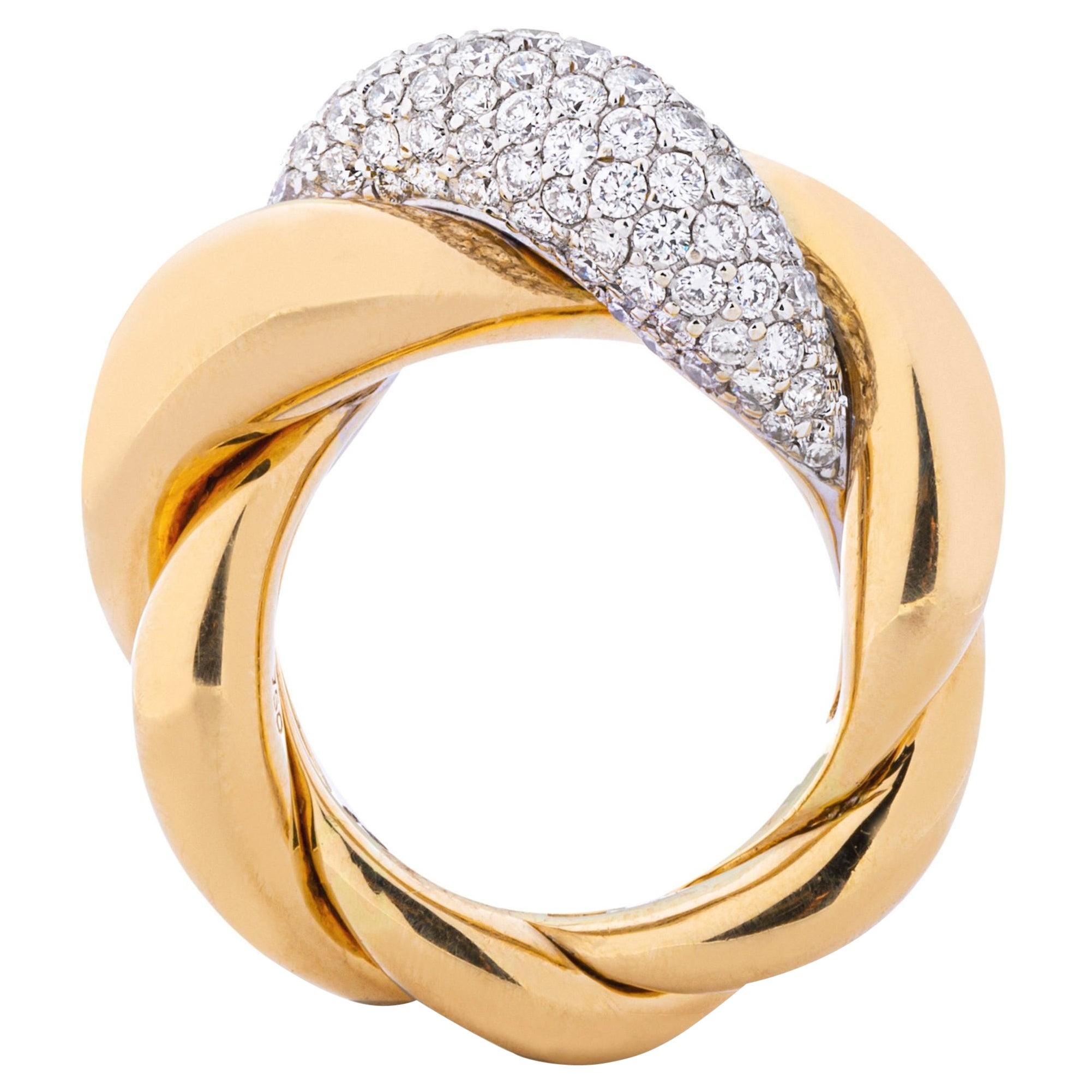 Alex Jona Corda White Diamond 18 Karat Yellow Gold Cocktail Ring For Sale