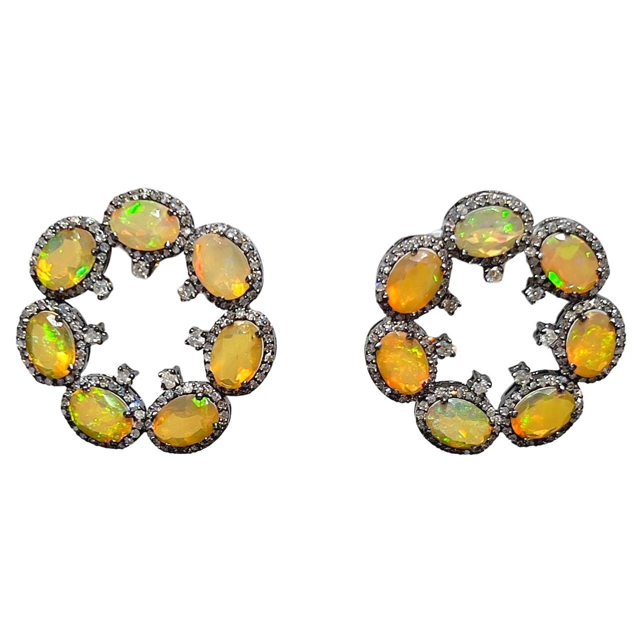 Boucles d'oreilles en opale fine et diamant de plus de 6 carats