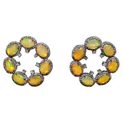 Vintage 6+ Carats Fine Opal & Diamond Earrings