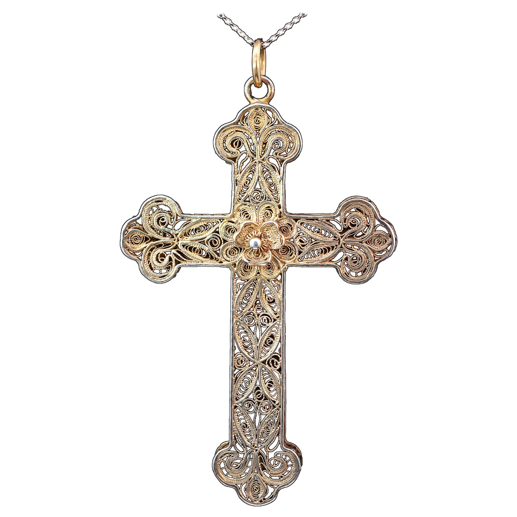 Victorian Ornate Cannetille Silver Gilt Cross Circa 1850