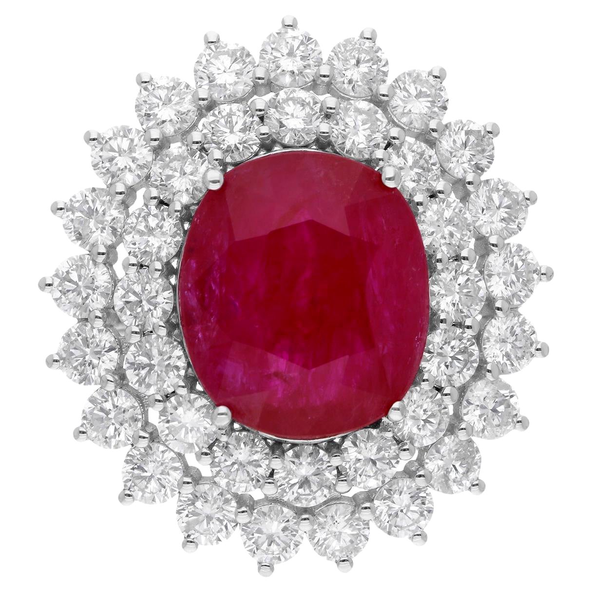 Natural Ruby Gemstone Cocktail Ring Diamond 14 Karat White Gold Handmade Jewelry For Sale