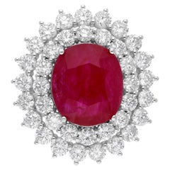 Natural Ruby Gemstone Cocktail Ring Diamond 14 Karat White Gold Handmade Jewelry