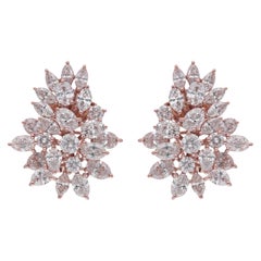 Boucles d'oreilles en or rose 14 carats, diamants ronds, marquises et ovales, fabrication artisanale