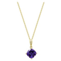 Gin & Grace 10K Yellow Gold Amethyst Cushion With Natural Diamond Pendant