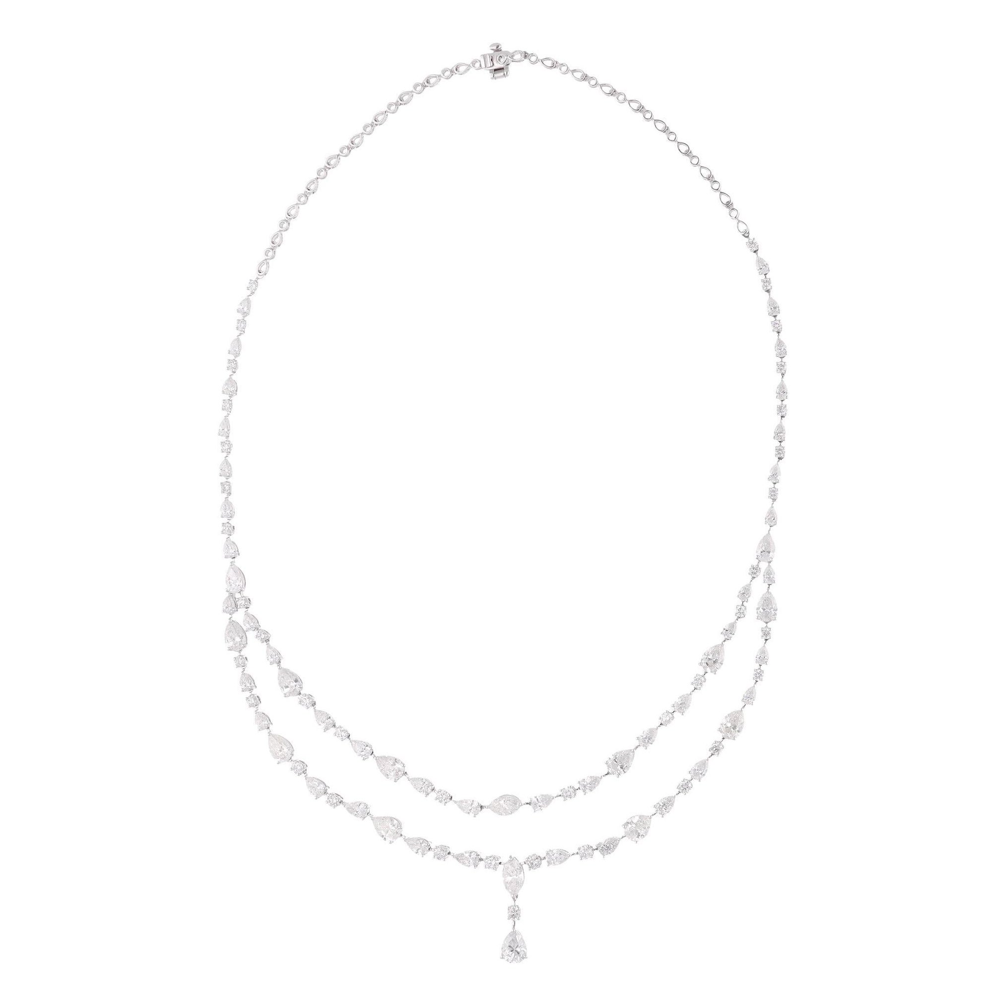 Natural 14.13 Carat Diamond Necklace 14 Karat White Gold Handmade Fine Jewelry For Sale