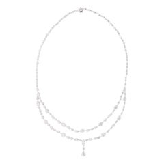 Natural 14.13 Carat Diamond Necklace 14 Karat White Gold Handmade Fine Jewelry