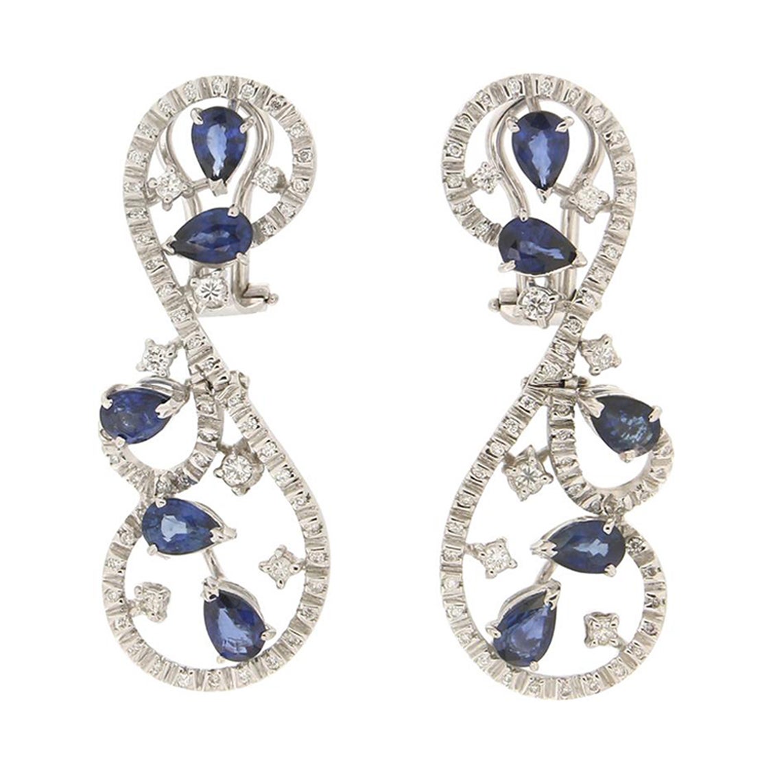 Handcraft Sapphires 18 Karat White Gold Diamonds Stud Earrings