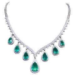 AIG Certified 20.54 Zambian Emeralds  6.24 Ct Diamonds 18K Gold Necklace 