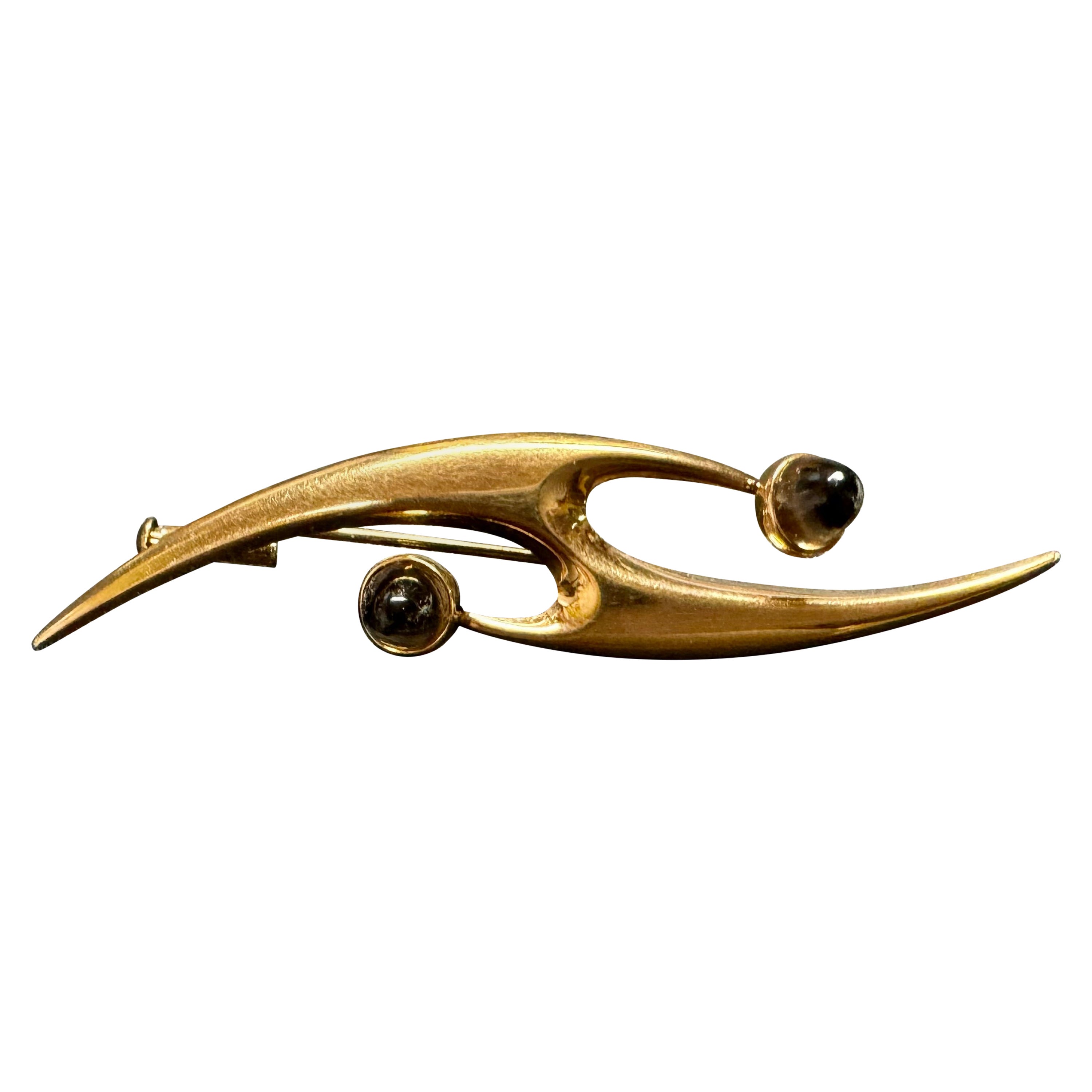 14 Karat Gold Brooch by Elis Kauppi for Kupittaan Kulta, Finland, 1960 