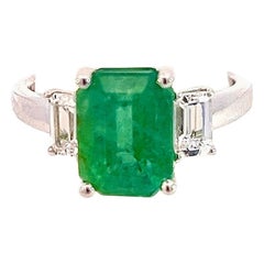 Natural Emerald Sapphire Ring 6.25 14k White Gold 3.49 TCW Certified