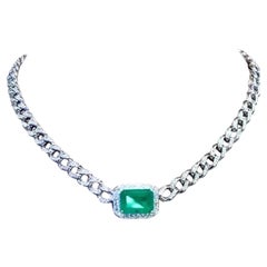 AIG Certified 13.00 Ct Zambian Emeralds  4.50 Ct Diamonds 18K Gold Choker 