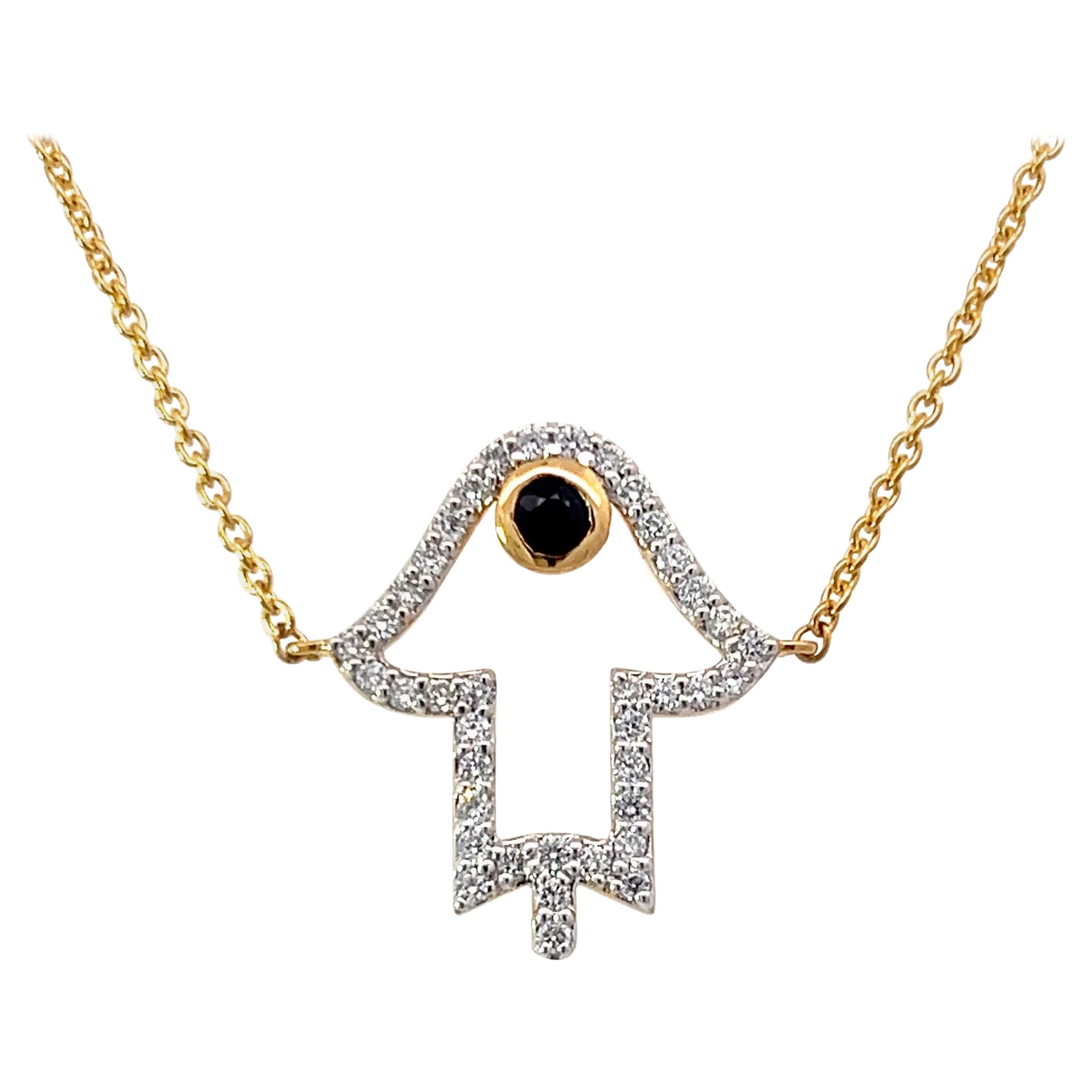 Hamsa 0,25 Karat Runder Brillant Diamant 18 Karat Gold Evil Eye Khamsa Armband im Angebot