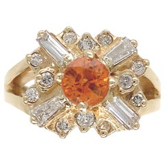 14K Yellow Gold Heavy Mandarin Orange Garnet & Diamond Ring