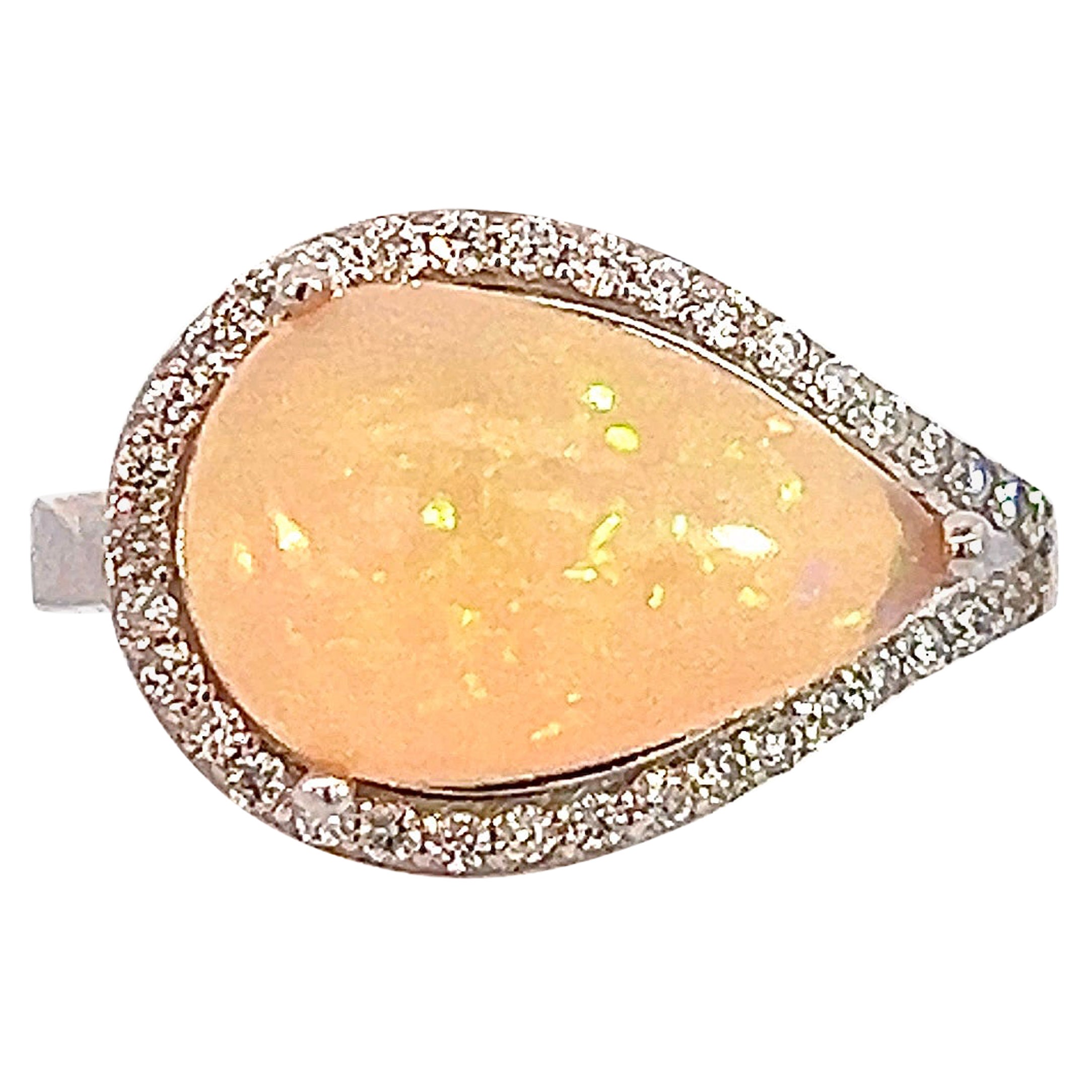 Natural Opal Diamond Ring 6.75 14k W Gold 4 TCW Certified For Sale