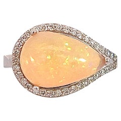 Natural Opal Diamond Ring 6.75 14k W Gold 4 TCW Certified