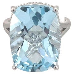 Anillo Solitario Natural Topacio Azul 6.5 Oro 14k W 19.58 Cts Certificado