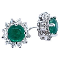 Natural Emerald Diamond Earrings 14k White Gold 3.83 TCW Certified