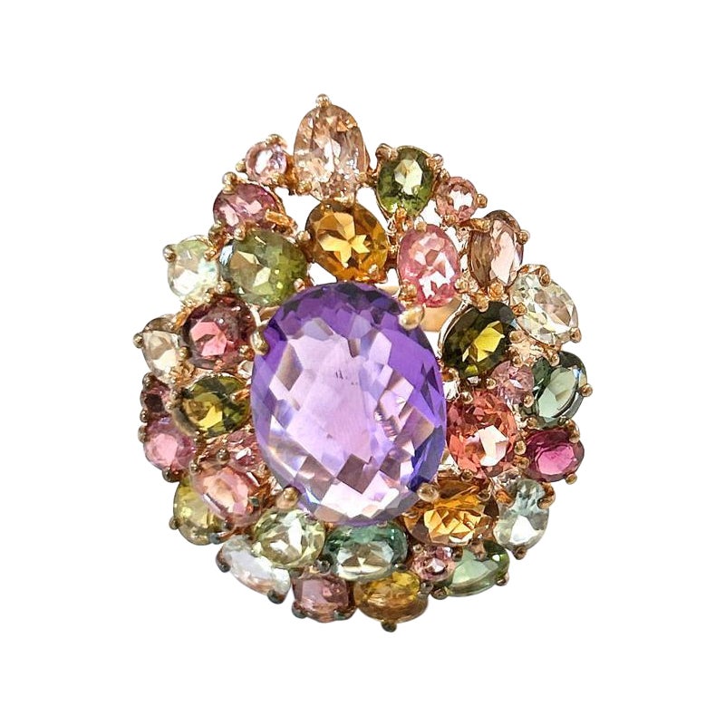 Bochic “Orient” Multi Gem Cocktail Ring Set In 18 K Gold & Silver  For Sale