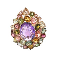 Used Bochic “Orient” Multi Gem Cocktail Ring Set In 18 K Gold & Silver 