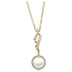 Natürlicher Solitär Akoya Perle Diamant-Anhänger Set 18" 14k YG 8,02 mm zertifiziert