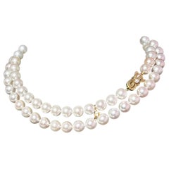 Mikimoto Estate Akoya Pearl Necklace 27" 14k Y Gold 8.5 mm Certified