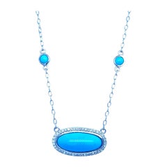 Natural Persian Turquoise Diamond Pendant Necklace 17" 14k G 13.27 TCW Certified