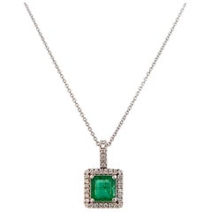 Natural Emerald Diamond Necklace 18" 14k WG 2 TCW Certified