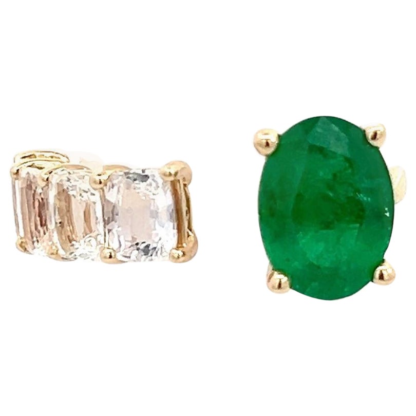 Natural Emerald and White Sapphire Ring 6.5 14k Y Gold 4.05 TCW Certified