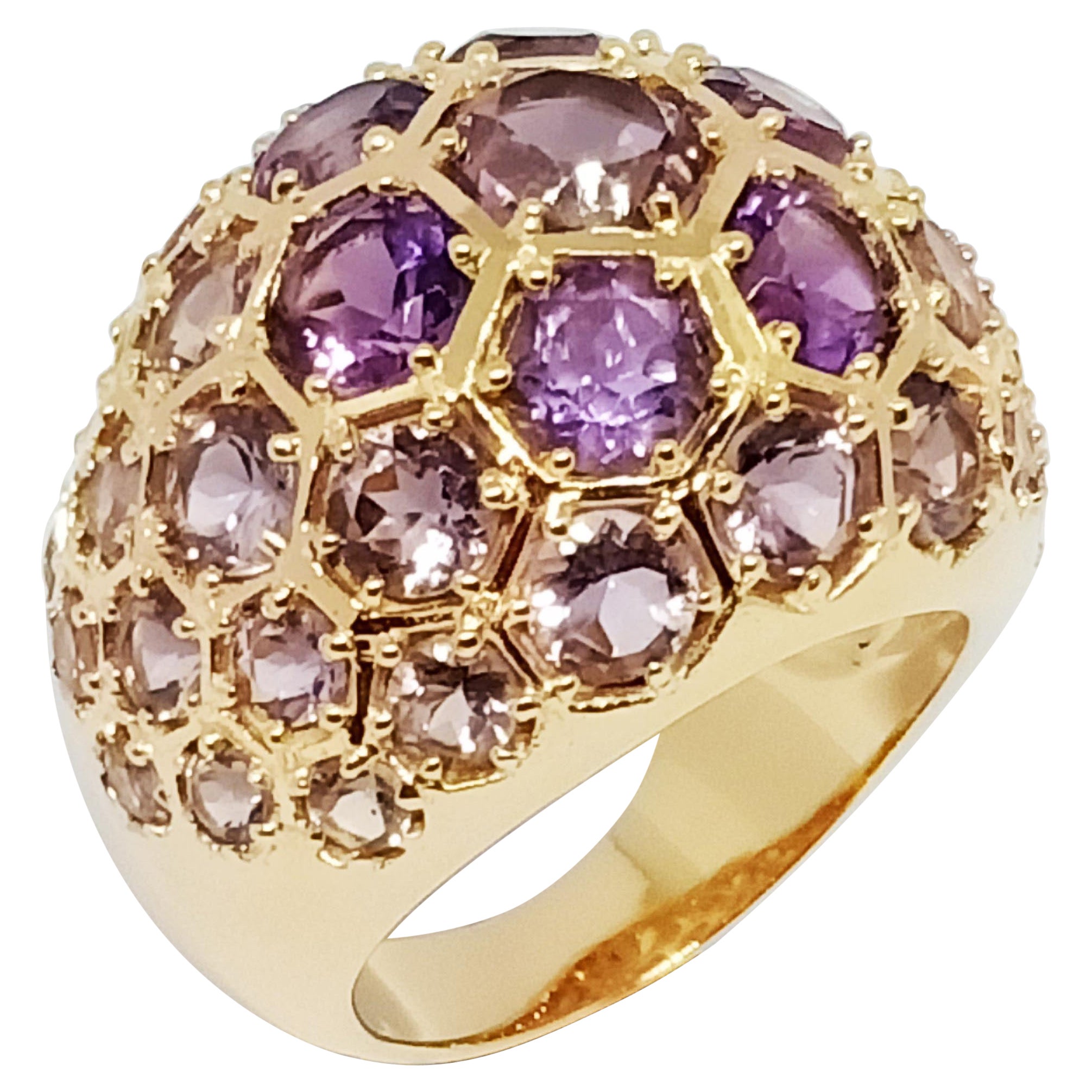 Amethysts Dome Ring (9.1cts) over sterling silver in 18k Gold Plated 