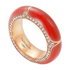18 Karat Rose Gold, White Diamonds and Coral Ring
