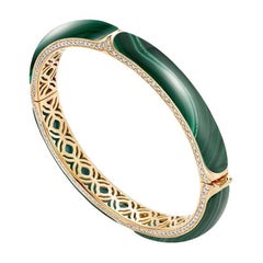 Bracciale in oro giallo 18 carati, diamanti bianchi e malachite
