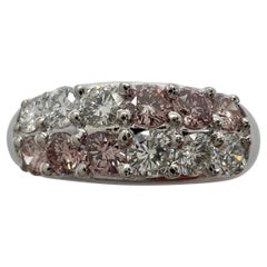 Rare Untreated Fancy Pink & White Diamond Round Cut Platinum Eternity Band Ring