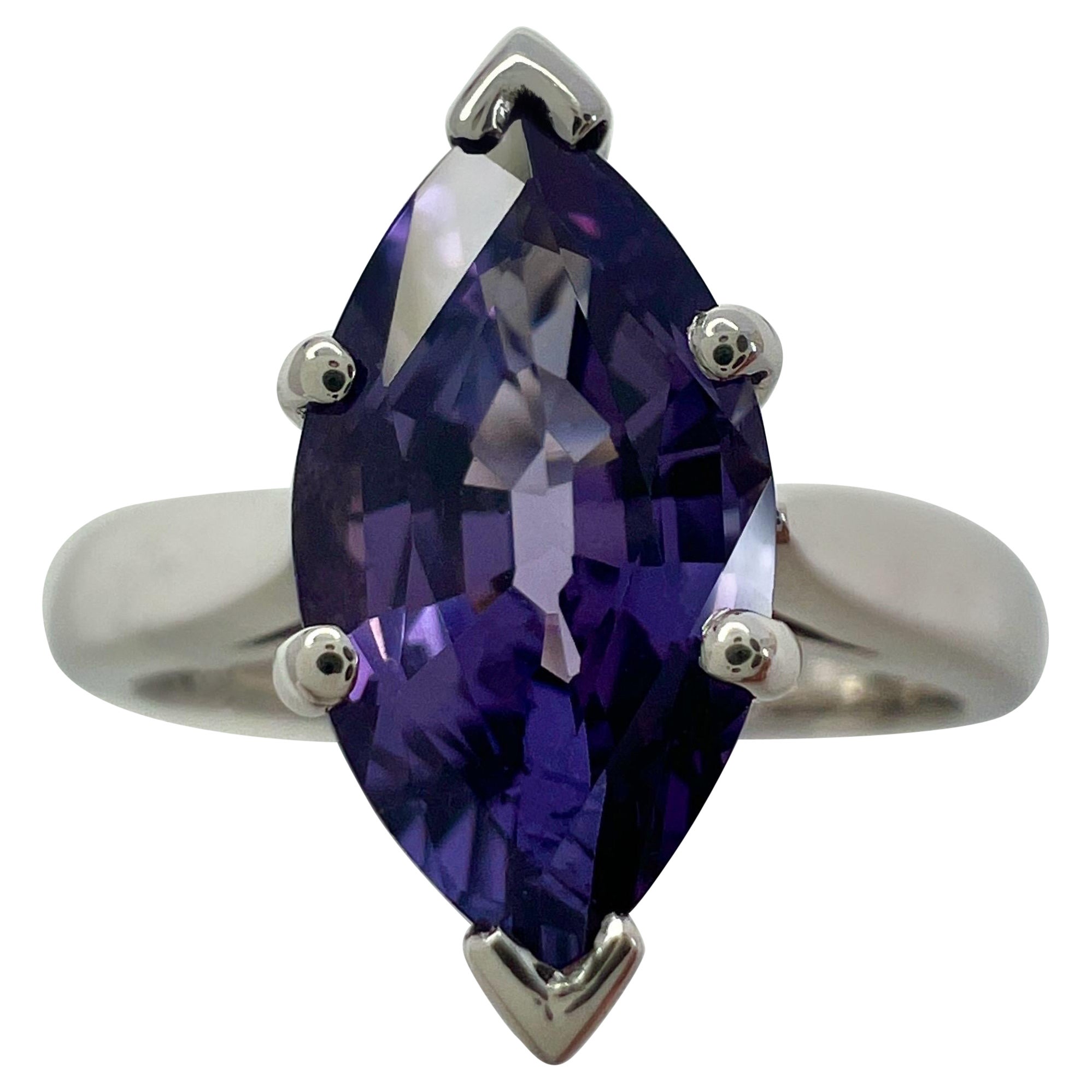 Unique 2.13ct Vivid Purple Violet Spinel Marquise 18k White Gold Solitaire Ring For Sale