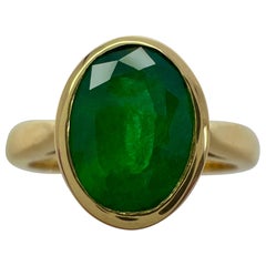 1.84ct Deep Green Emerald Oval Cut 18k Yellow Gold Rubover Bezel Solitaire Ring