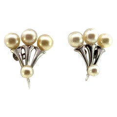 Mikimoto Estate Akoya Pearl Clips Earrings Sterling Silver 4-5 mm
