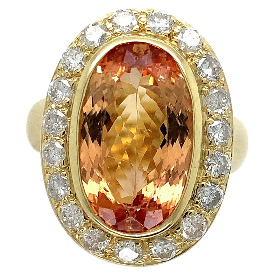 18K Yellow Gold Precious Imperial Topaz and Diamond Ring