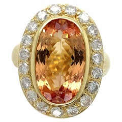 18K Yellow Gold Precious Imperial Topaz and Diamond Ring