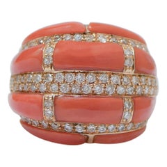 Retro Coral, Diamonds, 14 Karat Rose Gold Ring.