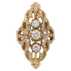 Navette Style Diamond Ring Made in 14k Yellow Gold 