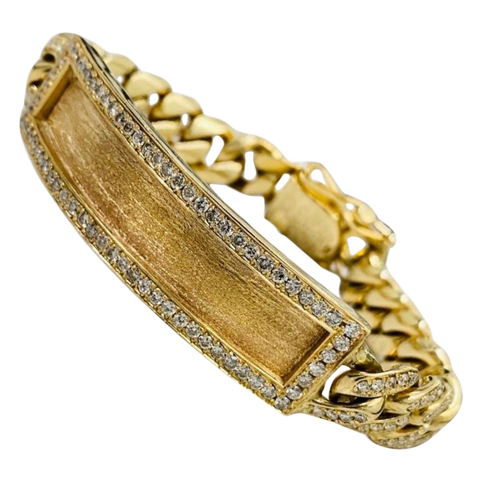 Bracelet d'homme 9.00 Carat Diamants Cuban Link ID Bracelet 14k en vente